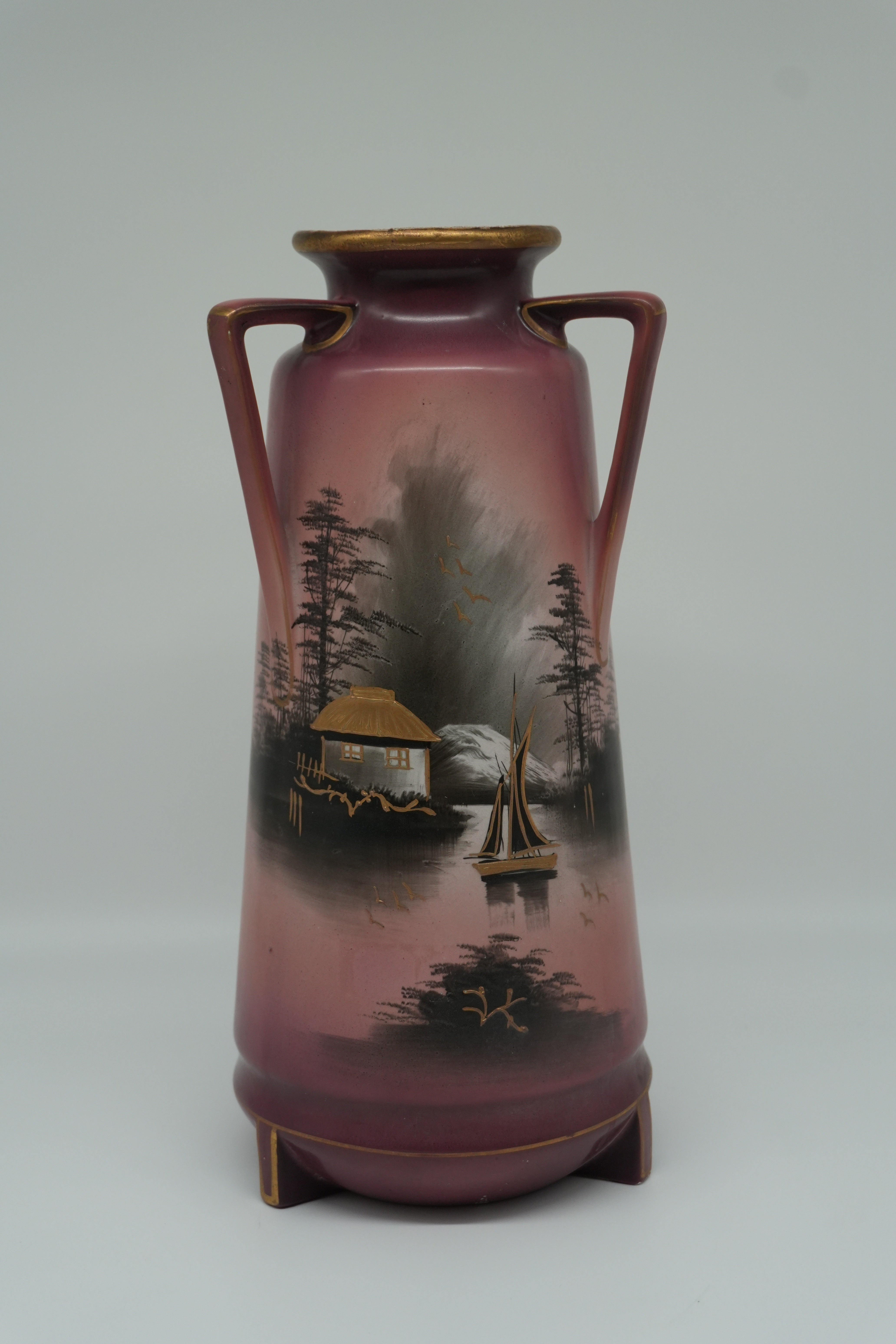 Vintage English Landscape Vase with Twin Handles